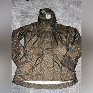 Women's Brown and Blue Patterned Ski Jacket